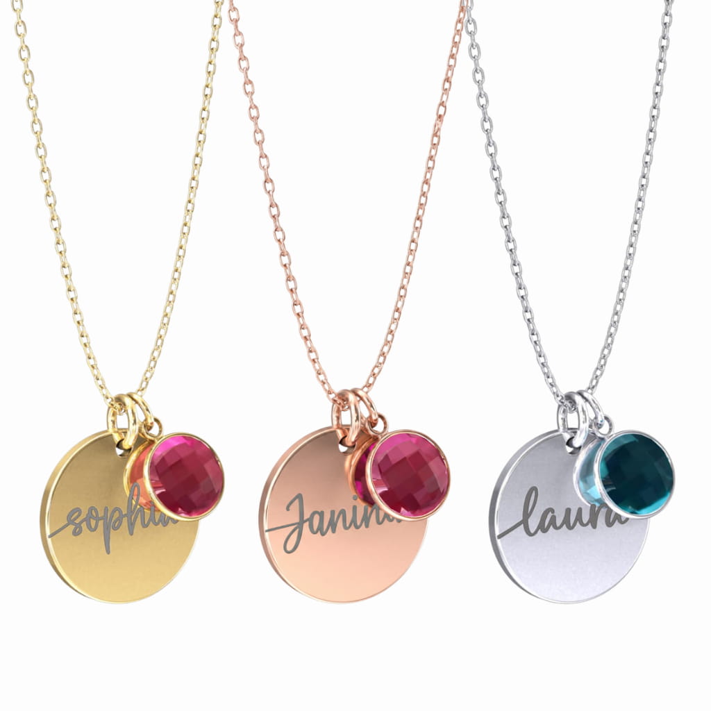 Engravable disc with gemstone